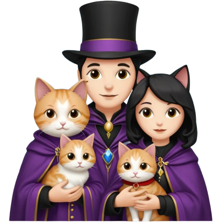 magician couple and their pet cat emoji