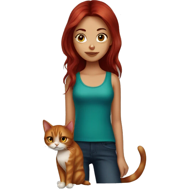 Dark red hair girl with a cat emoji