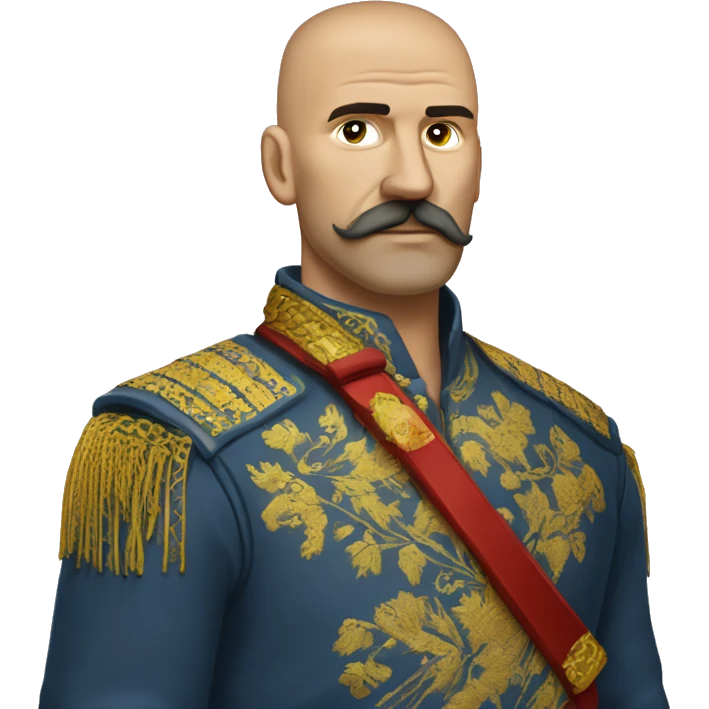 a Cossack warrior, The Cossack has a shaved head and a long strand of hair on one side. He has a thick, curved mustache and wears a gold earring in his left ear. He is wearing a simple Ukrainian embroidered shirt emoji