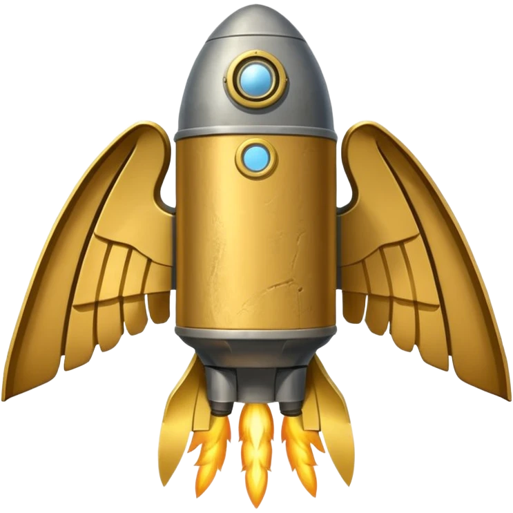 gold ancient wide jetpack with extremely wide rocket wings and worn, weathered look, back view, no fire emoji