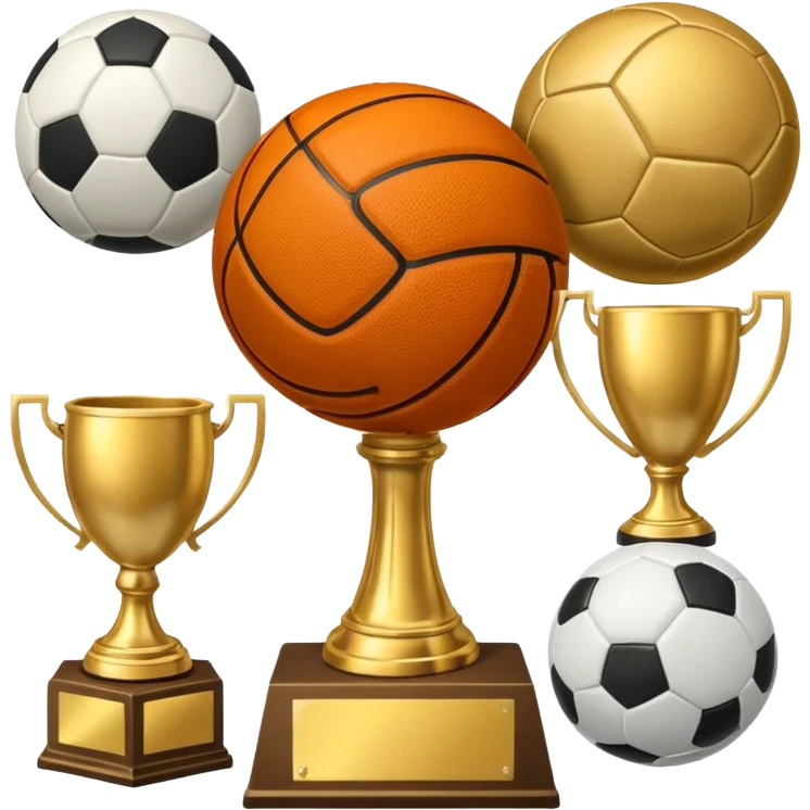 a basketball, soccer ball, volleyball, and a football all mixed with a trophy emoji