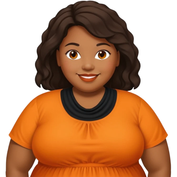 overweight black woman with organge blouse emoji