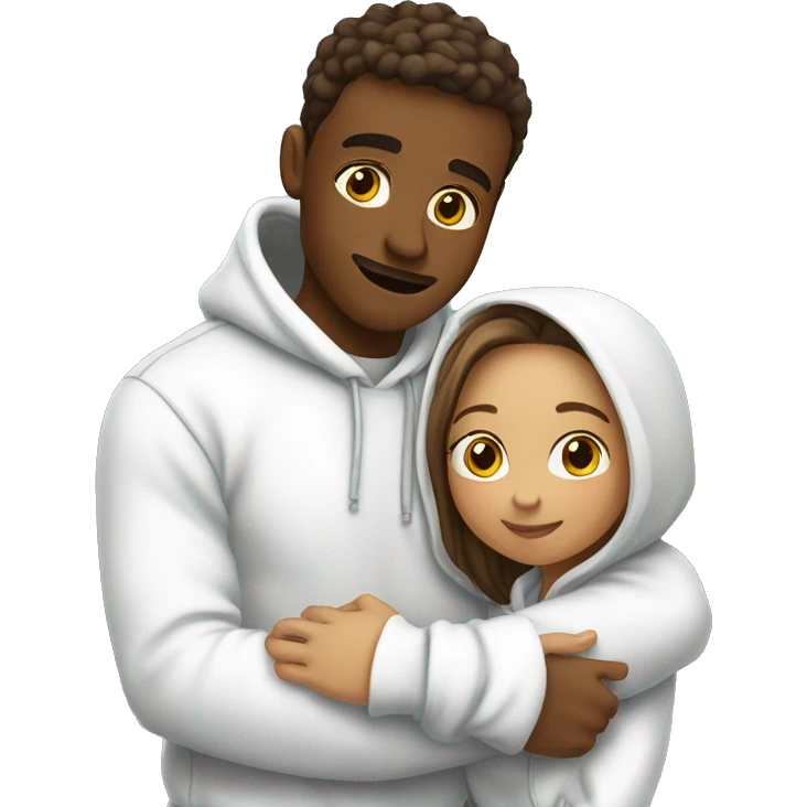 An emoji of a man wearing a white hoodie, standing next to his sister. He is hugging her warmly, showing a close sibling bond emoji
