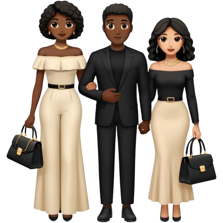 couple the Lebanese man dressed in all black, and the Palestinian woman in an elegant off-shoulder cream-colored outfit with a matching handbag. emoji