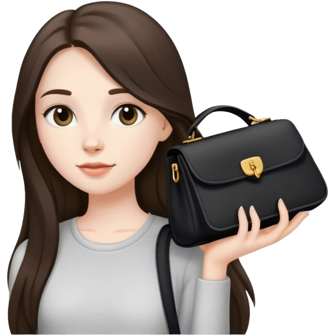 beautiful pale brunette girl with long hair with black shoulder bag emoji