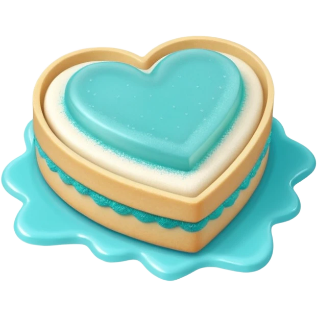 Realistic shortbread cookie in the shape of a heart with Tiffany blue color jelly middle filling and sprinkled powder sugar on top. emoji