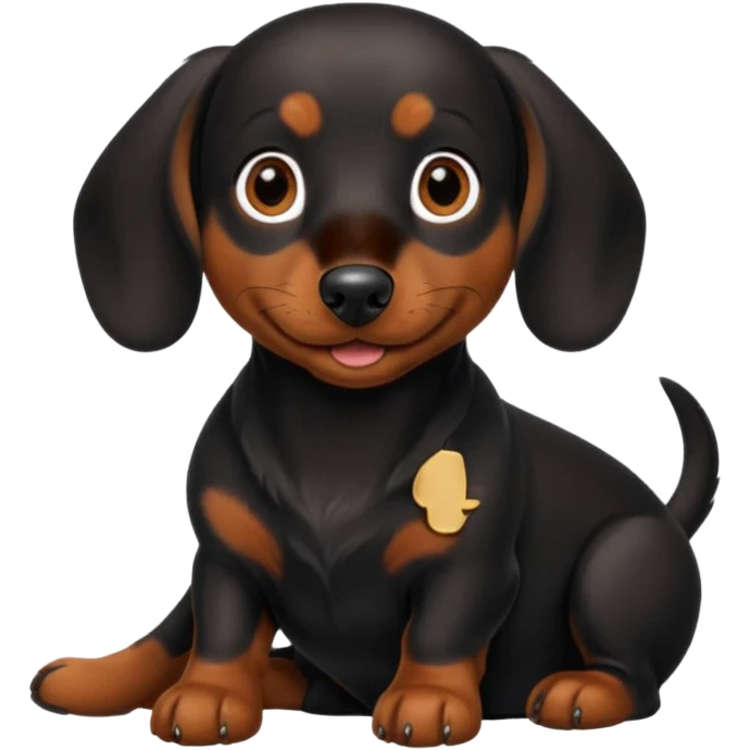 Black miniature Daschund sitting looking happy emoji