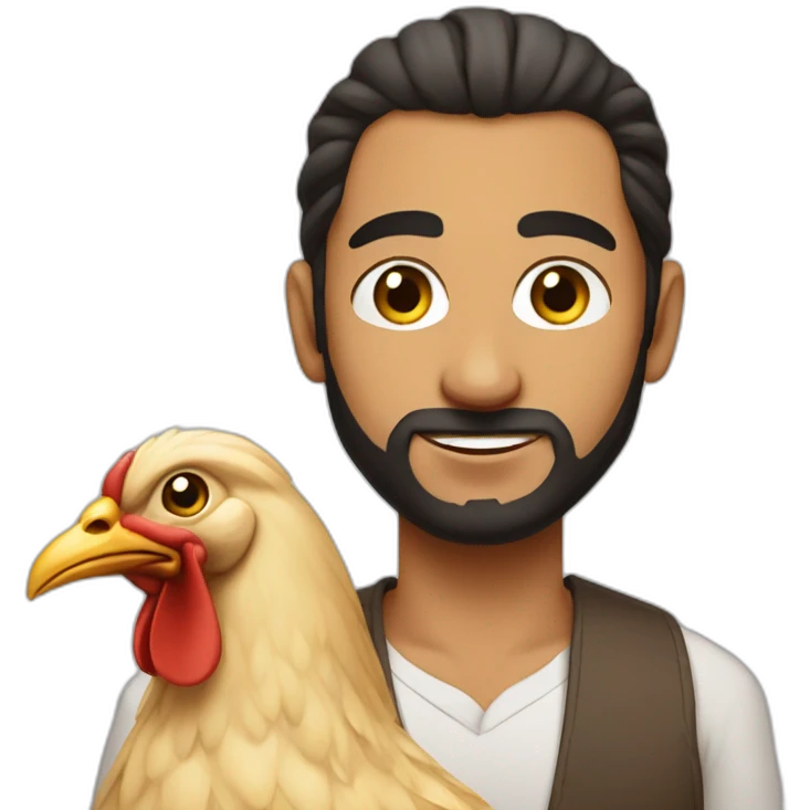 middle eastern man with a man bun holding a chicken emoji