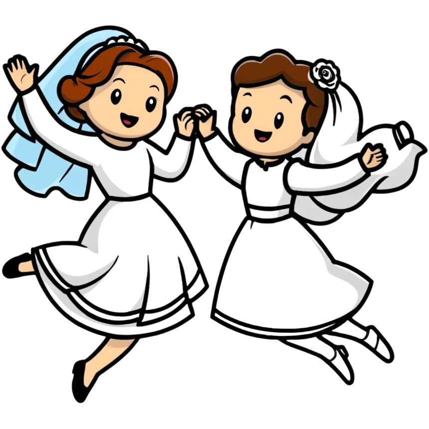 Comedic character in inappropriate outfit disrupting a wedding, jumping between bride and groom emoji