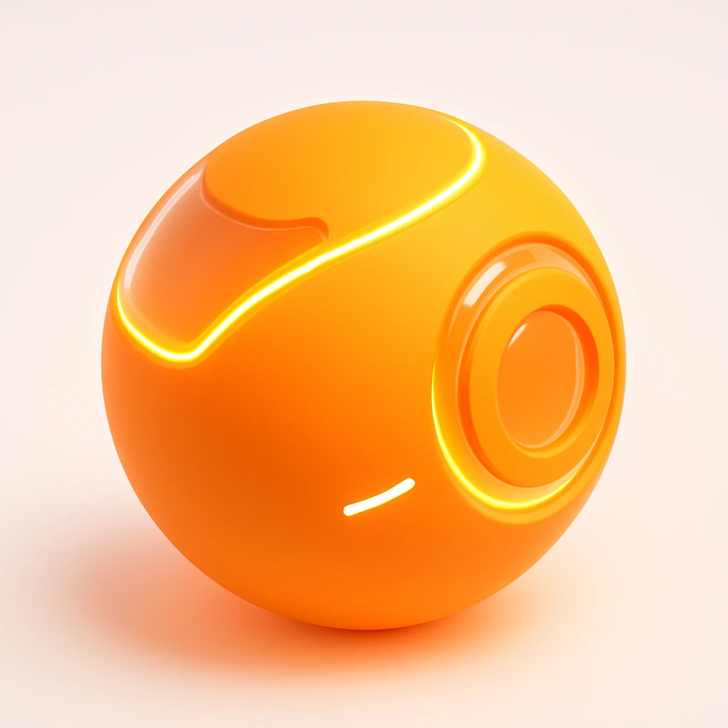 futuristic orange ball, transparent elements, neon highlights emoji