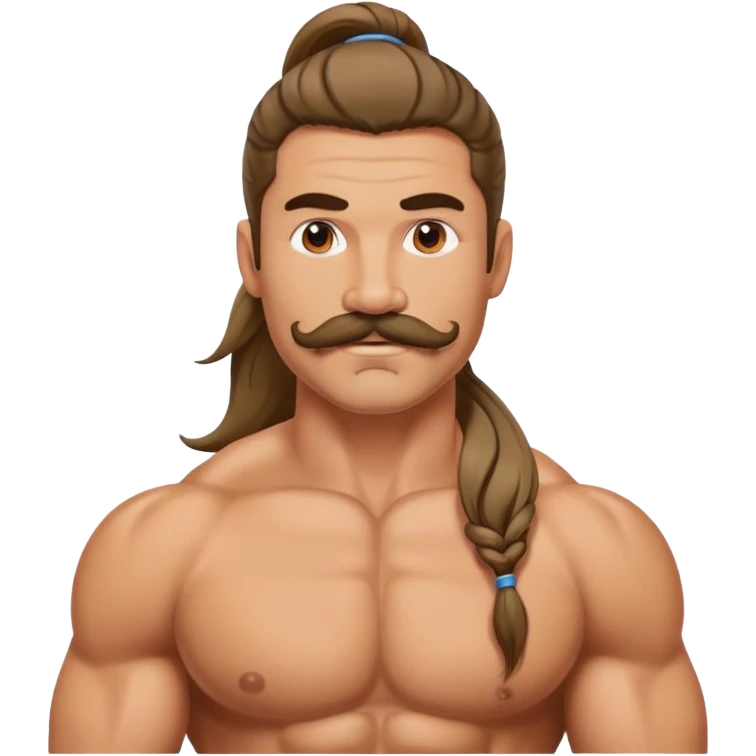 super jacked guy with a mustache and long hair holding a ponytail emoji