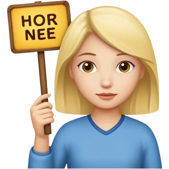 girl holding a sign that says hor nee emoji