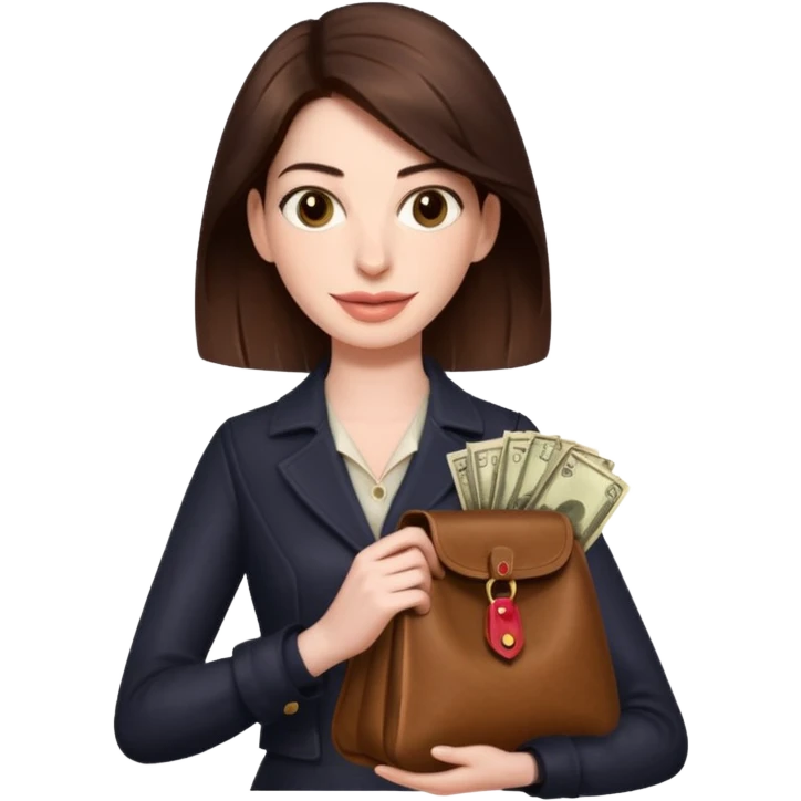 Anne Hathaway holding money bag emoji