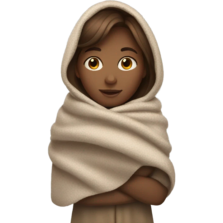 cozy brown hair girl with a blanket emoji