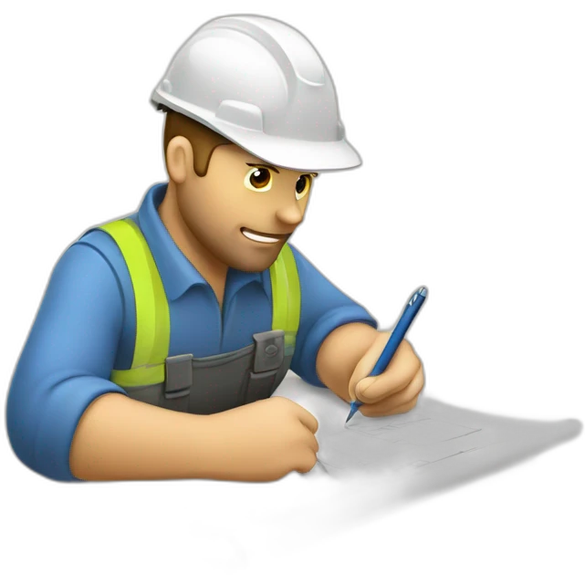 The builder writes on paper with a pen emoji