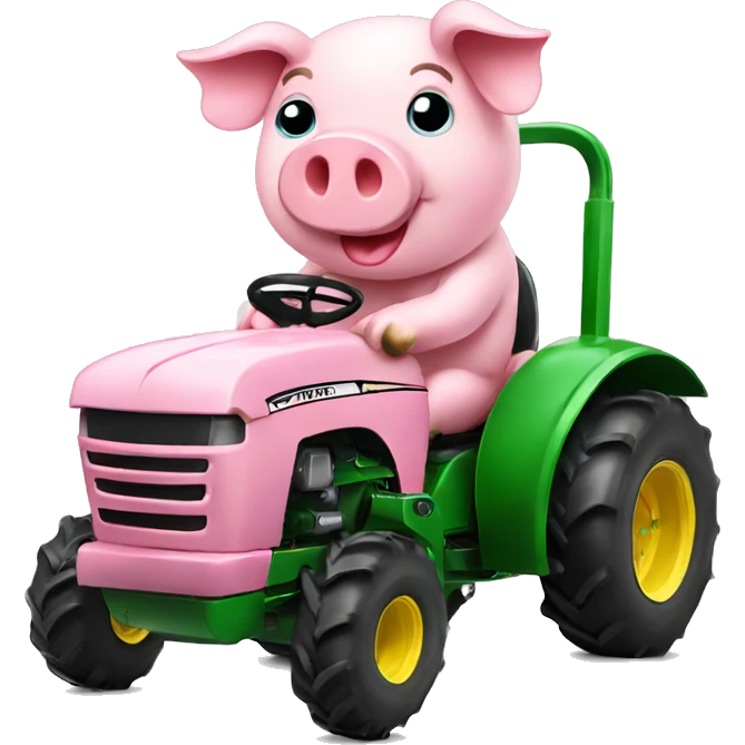 Pink pig driving green tractor emoji