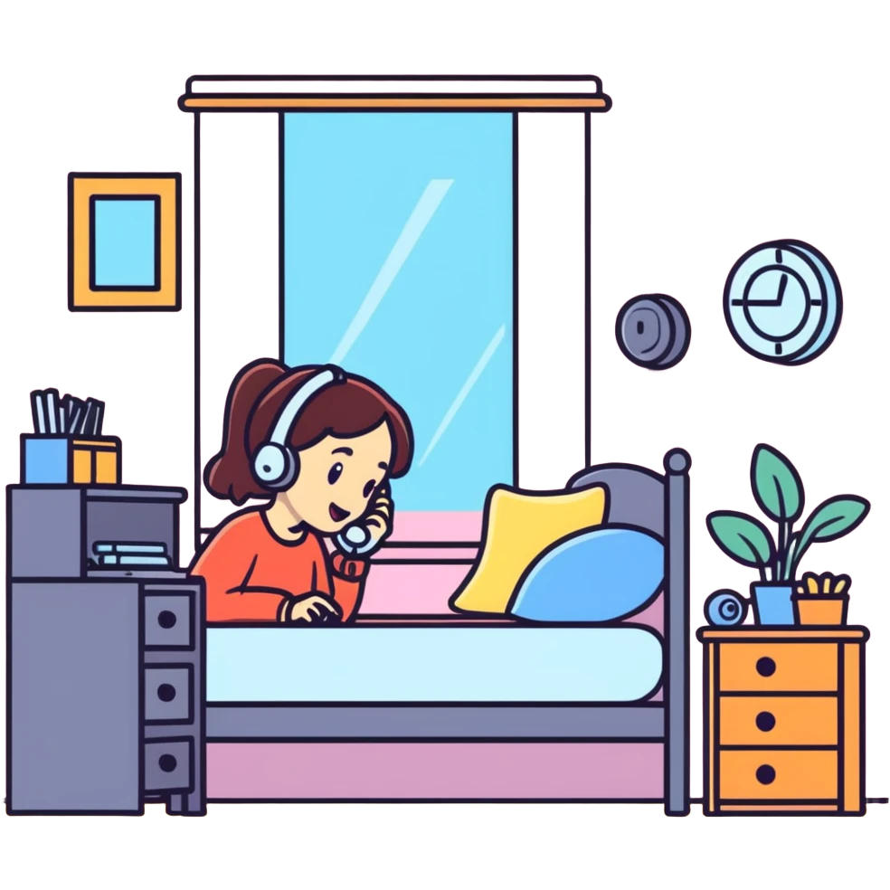 girl talking on telephone in her room emoji
