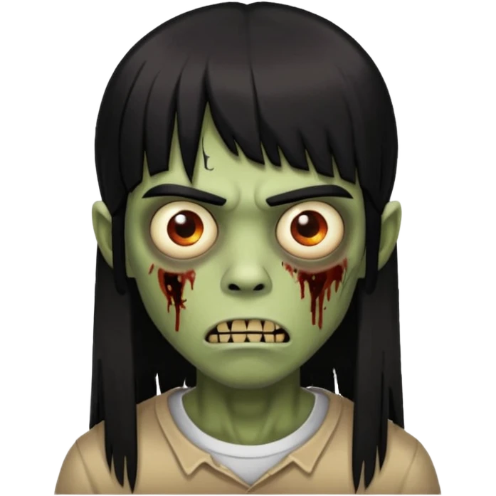 Menino de cabelo liso grande com franja preto, zumbi emoji