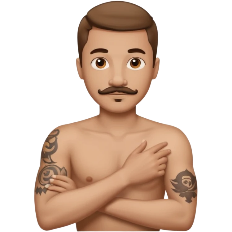 Handsome boy right arm tattoos and brown mustache  emoji