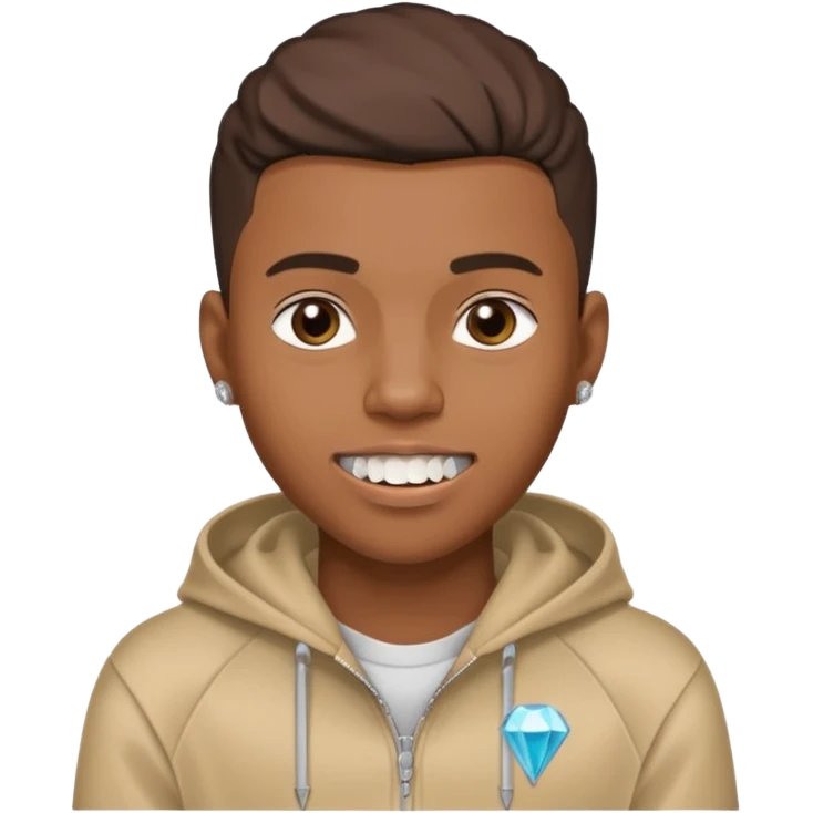 Black young guy who haves taper haircut ,zip hoodie and with a diamond grillz in her tooth emoji