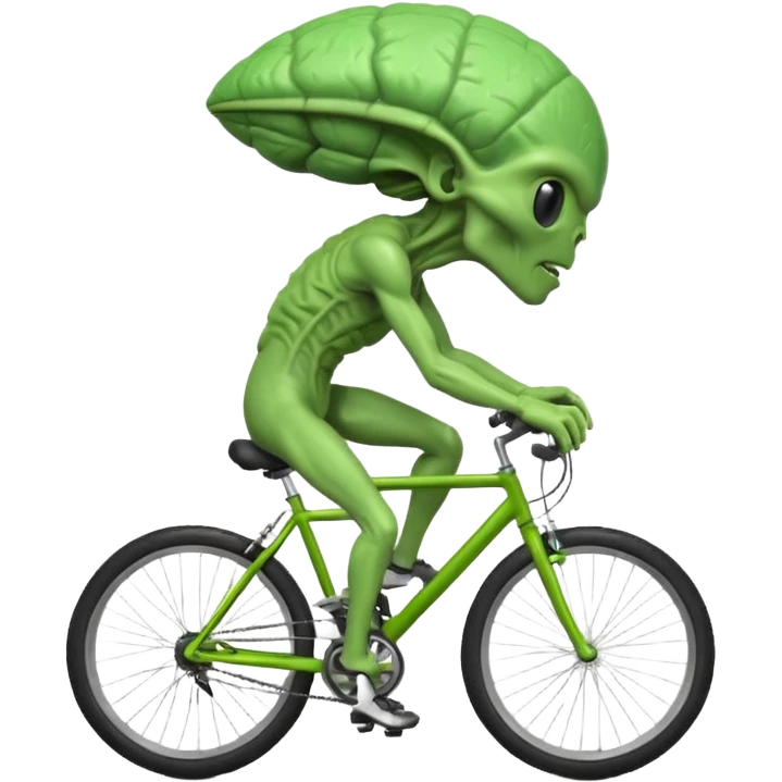 big-brain alien riding a bicycle, oversized head, visible brain texture, intelligent but clumsy cycling pose, sci-fi cartoon vibe, 3D cartoon, mobile game icon style, clean background, no text, no watermark
 emoji