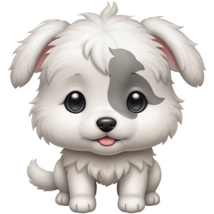 a white cute baby dog with a gray stain on one eye emoji