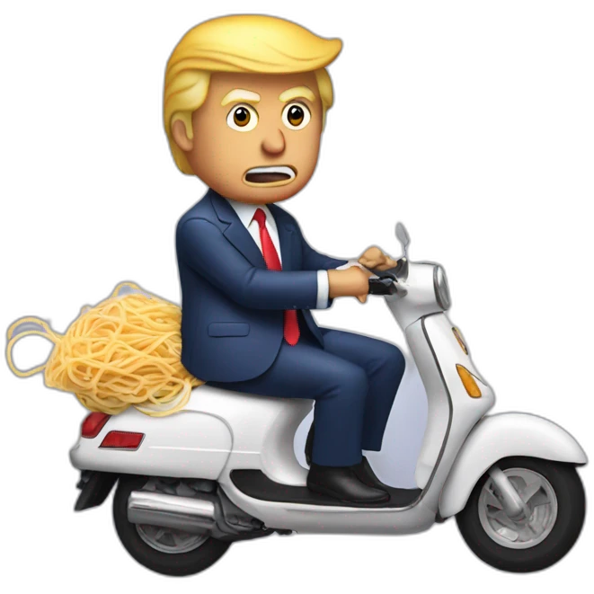 Donald Trump on a scooter eating spaghetti emoji