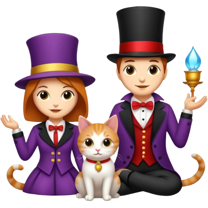 magician couple and their pet cat emoji