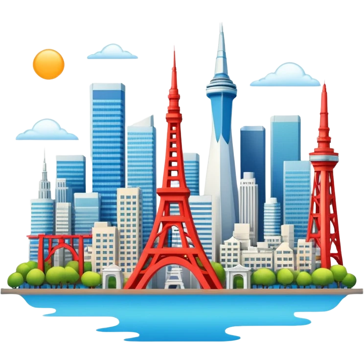create a new city scape using Tokyo and San Francisco monuments  emoji