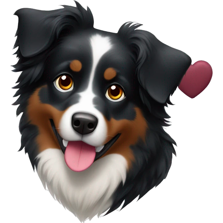 Small black australian shepherd dog with huge maroon heart emoji