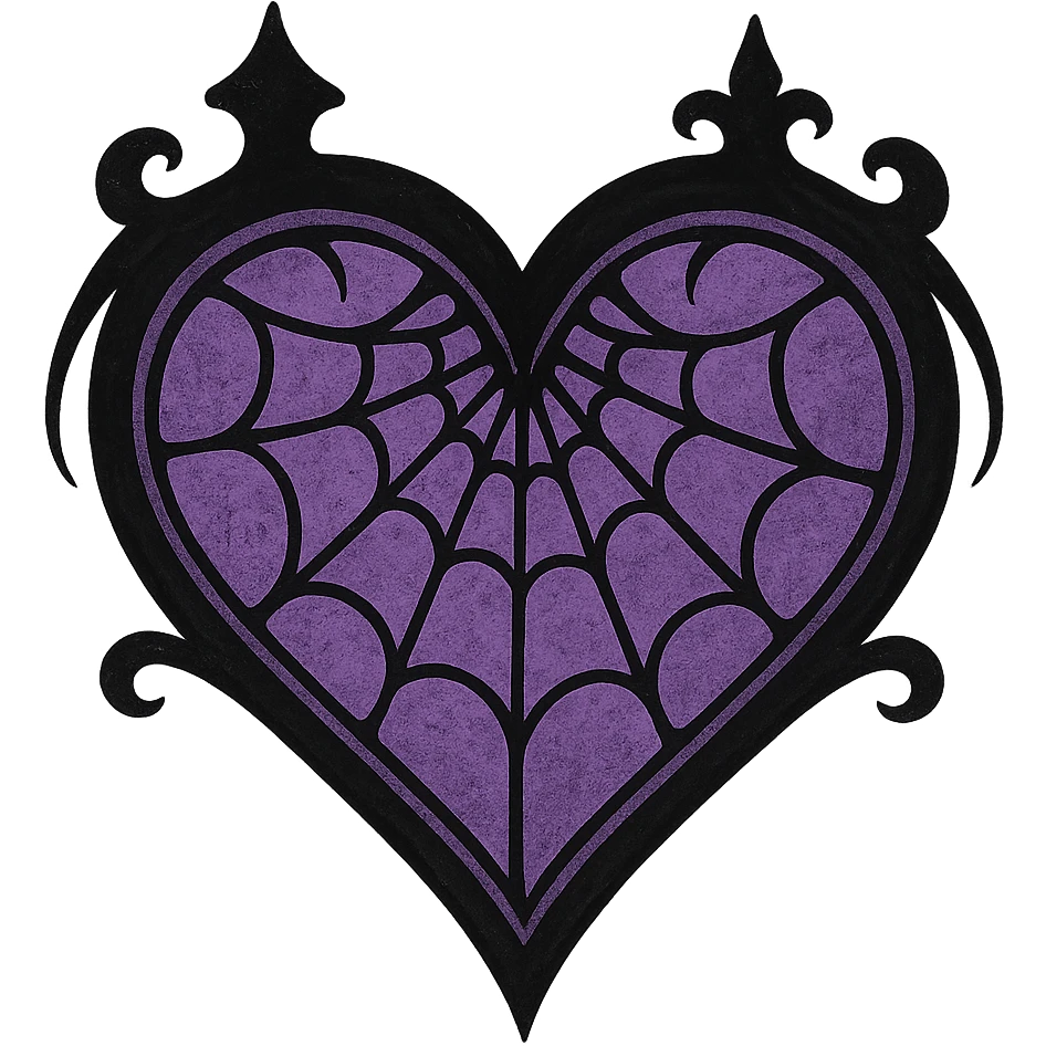 gothic style heart with a spiderweb, black and purple colors, gothic aesthetic, transparent background emoji