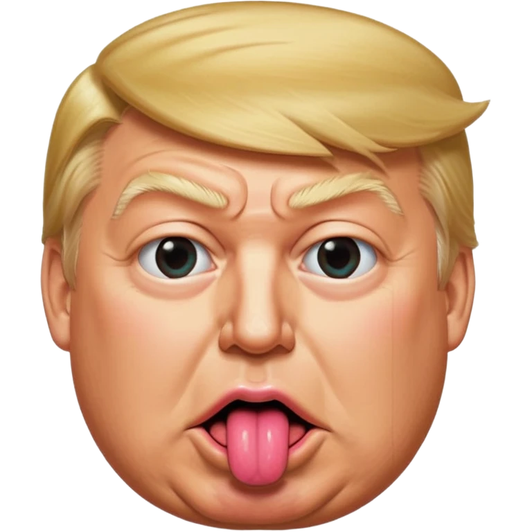 Trump with his super duper fat tongue out with a deep amount of saliva falling off his face emoji