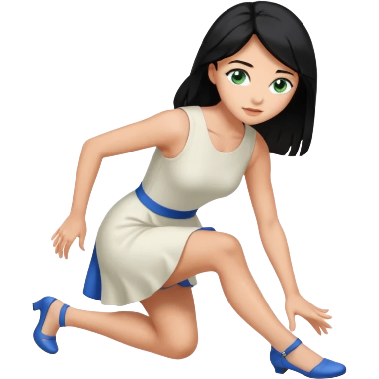 King, upright, black Hair, blue eyes, whole body, Woman, bending knee, blonde, green eyes, sleveless White Dress, emoji