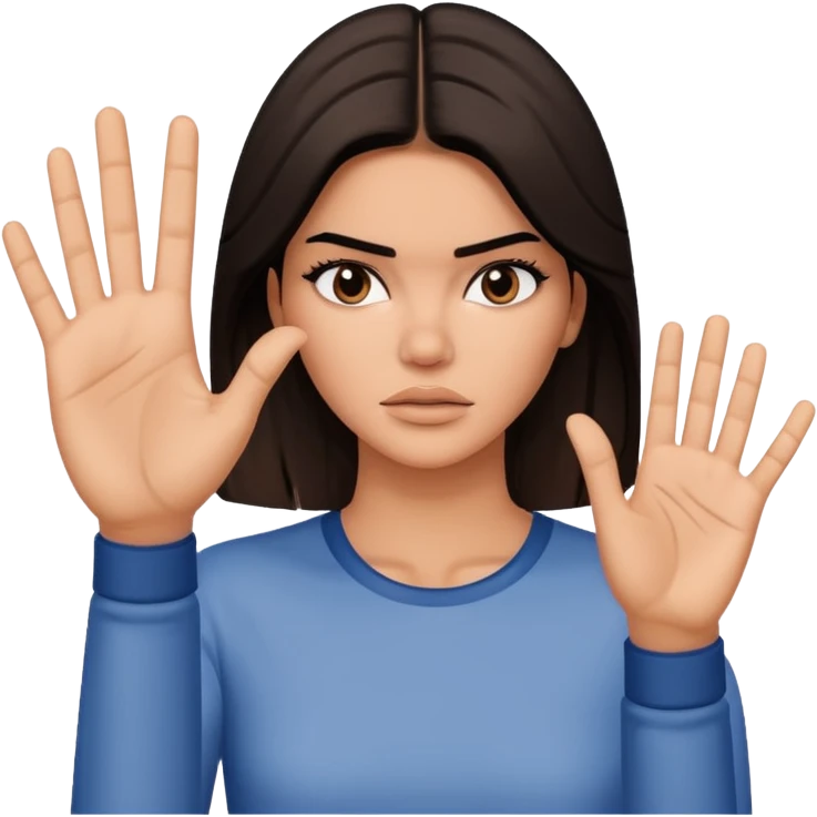 kendall jenner looking anoyed and showing her palm signalising stop emoji