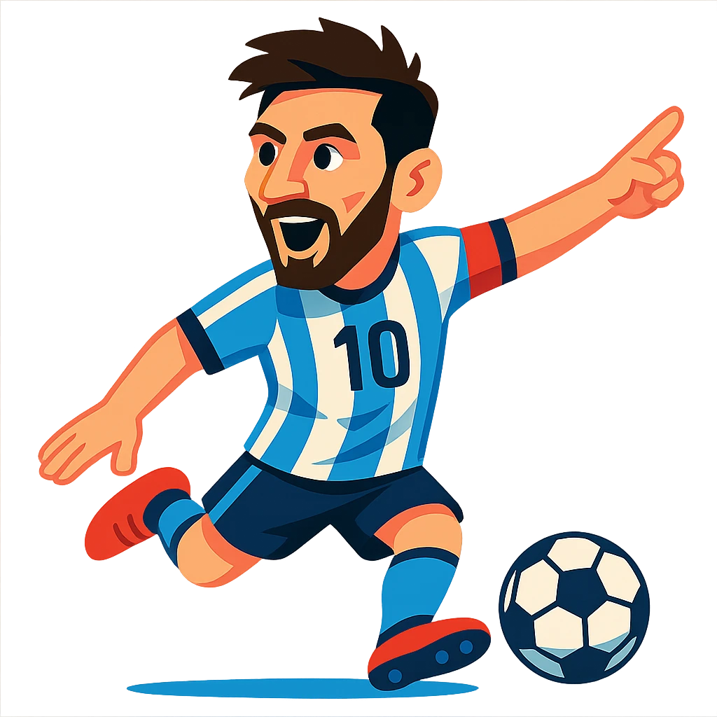 Lionel Messi, football legend, dynamic pose, vibrant cartoon style emoji