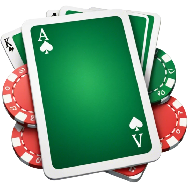 A photorealistic icon featuring playing cards and a stack of poker chips on a green felt table. Bright, detailed design with realistic textures and lighting. Transparent background, clearly symbolizing card games and strategy. emoji