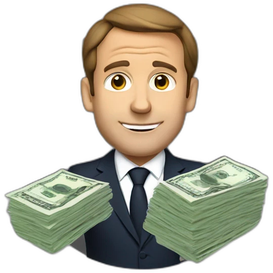Macron with pack of bills emoji