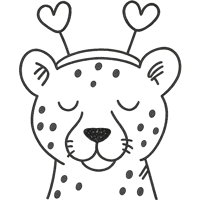 cheetah with heart headband, hand-drawn outlined icon emoji