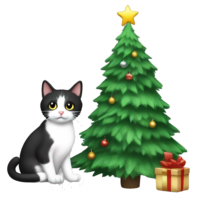 Christmas tree and black-and-white Cat ￼ emoji