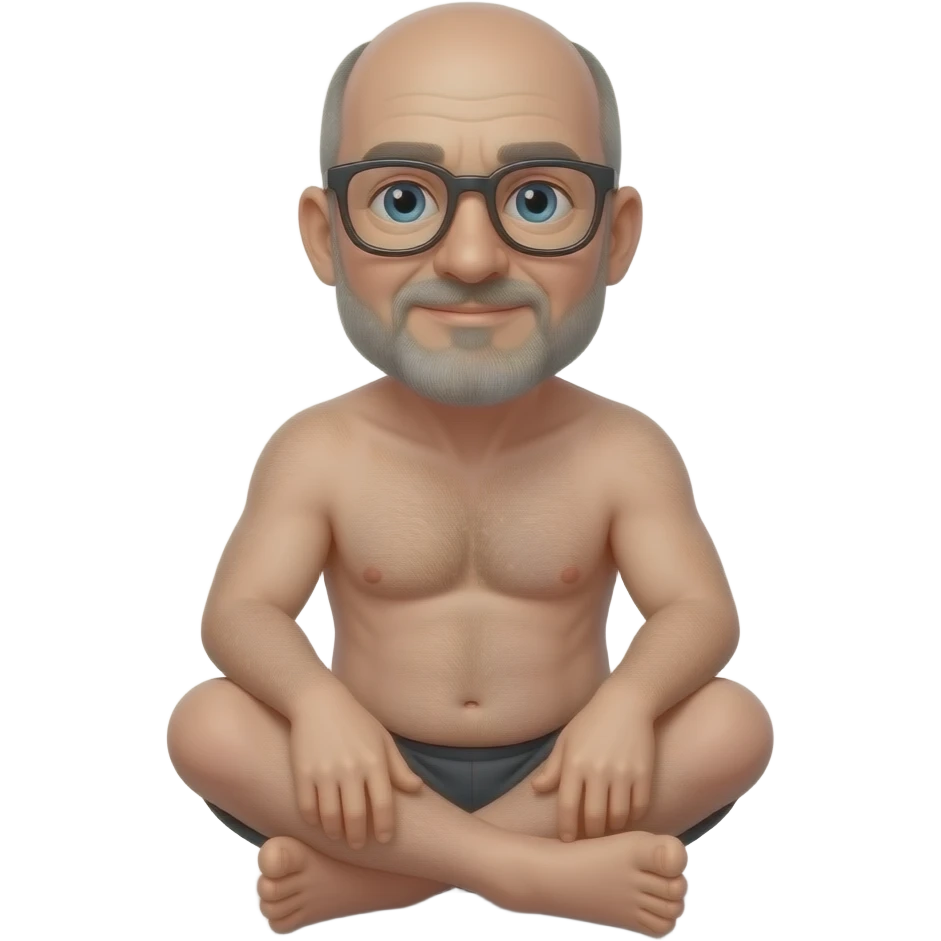 Sitting Naked older guy with glasses balding goatee beard and erect penis emoji