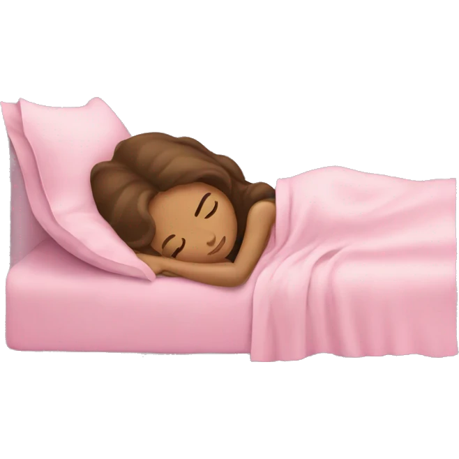 With girl with brown hair sleeping in pink sheets emoji