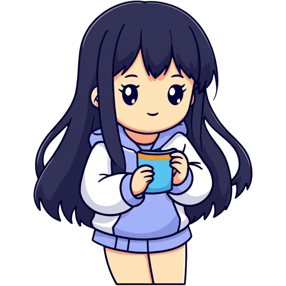 Sweet shy anime girl with long black hair emoji