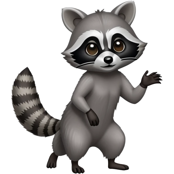 Cinematic-Raccoon-Realistic-Full-Body-Standingon all fours-Emoji – Tail flicking lazily, head tilted dramatically, thick grey fur with a signature black mask, sharp and alert ears, simplified yet realistic focused features, highly detailed, glowing with an almost sarcastic glow. emoji