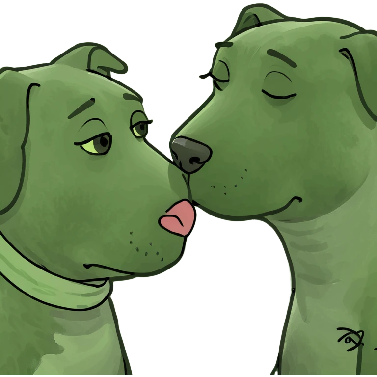 Dog kissing with human emoji
