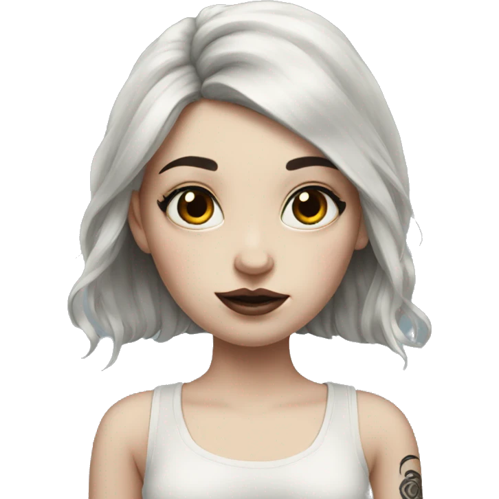 Hyperrealistic Pale girl with black hair arm tattoos emoji