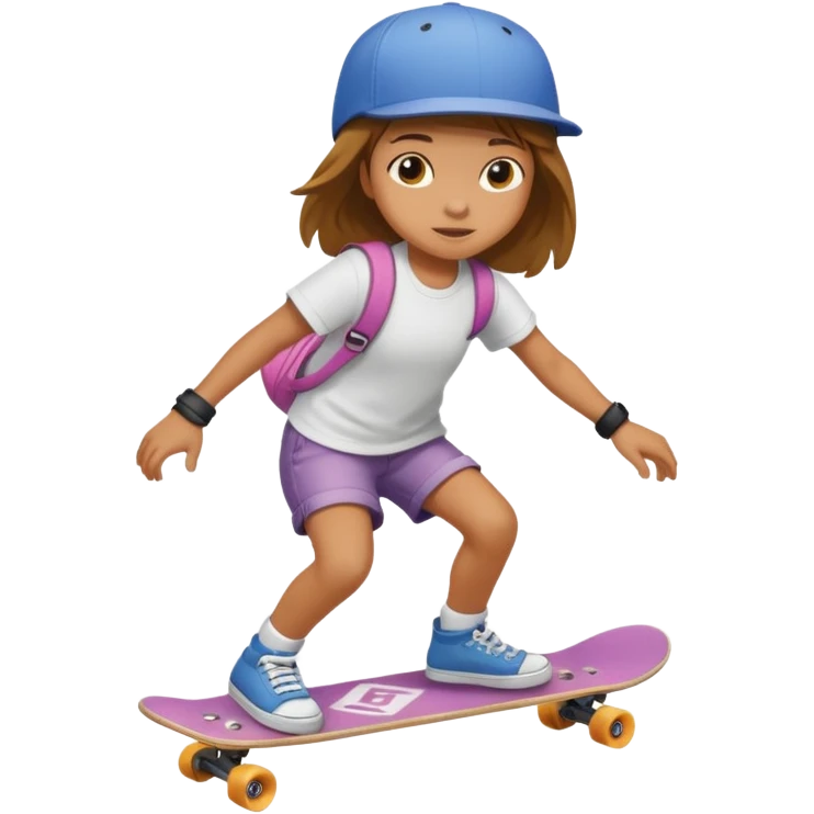 Une petite fille qui a un style de garçon manqué  sur un skateboard  emoji