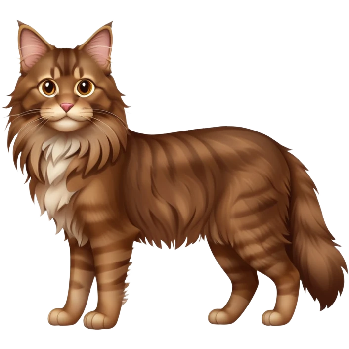 cinematic-brown-maine-coon-cat-full-body-on all fours-emoji,-head-tilted-playfully-and-inquisitively,-sleek--brown-fur,-simplified-yet-adorable-features,-highly-detailed,-glowing-with-a-warm,-friendly-glow -simplified-yet-realistic emoji