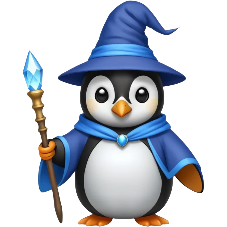 penguin wizard holding a wand emoji