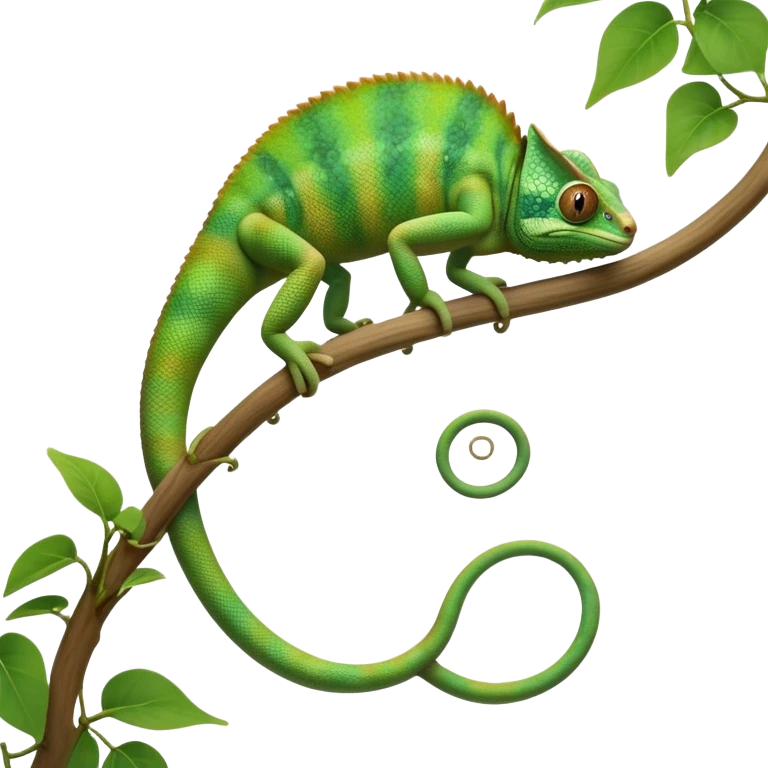cinematic-chameleon-realistic-full-body-climbing-emoji,-slender-body-gripping-a-twisting-vine-with-prehensile-feet,-scaly-green-skin-shifting-shades-with-its-environment,-large-bulging-eyes-rotating-independently,-delicate-coiled-tail-curling-behind,-long-tongue-slightly-protruding-as-if-ready-to-strike,-simplified-yet-realistic-focused-features,-highly-detailed,-glowing-with-an-ethereal-forest-light emoji