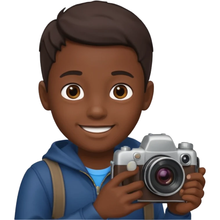young boy cameraman hold a camera, dark kin emoji